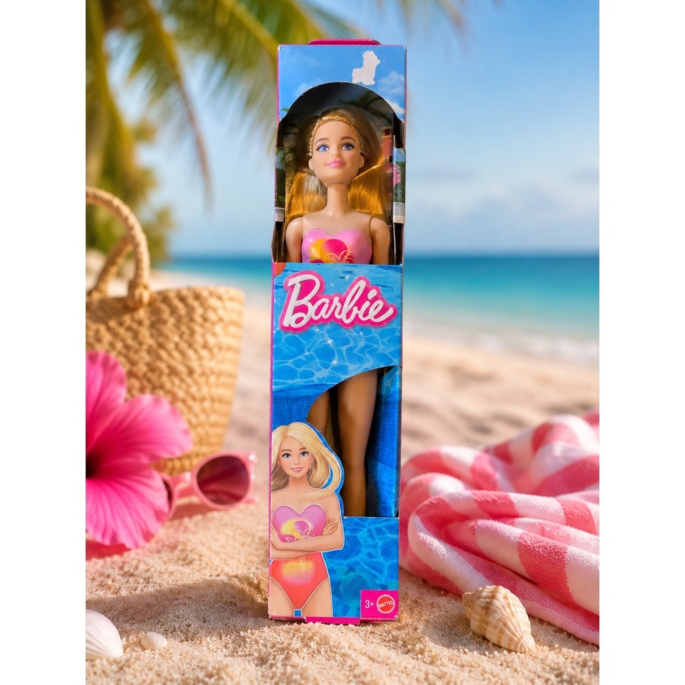 Barbie Blonde‎ Swimsuit Fashion Doll Pink One Piece Mattel HXX48 NIB